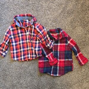 Nautica Kids Plaid Button Down Shirts - Red and Blue